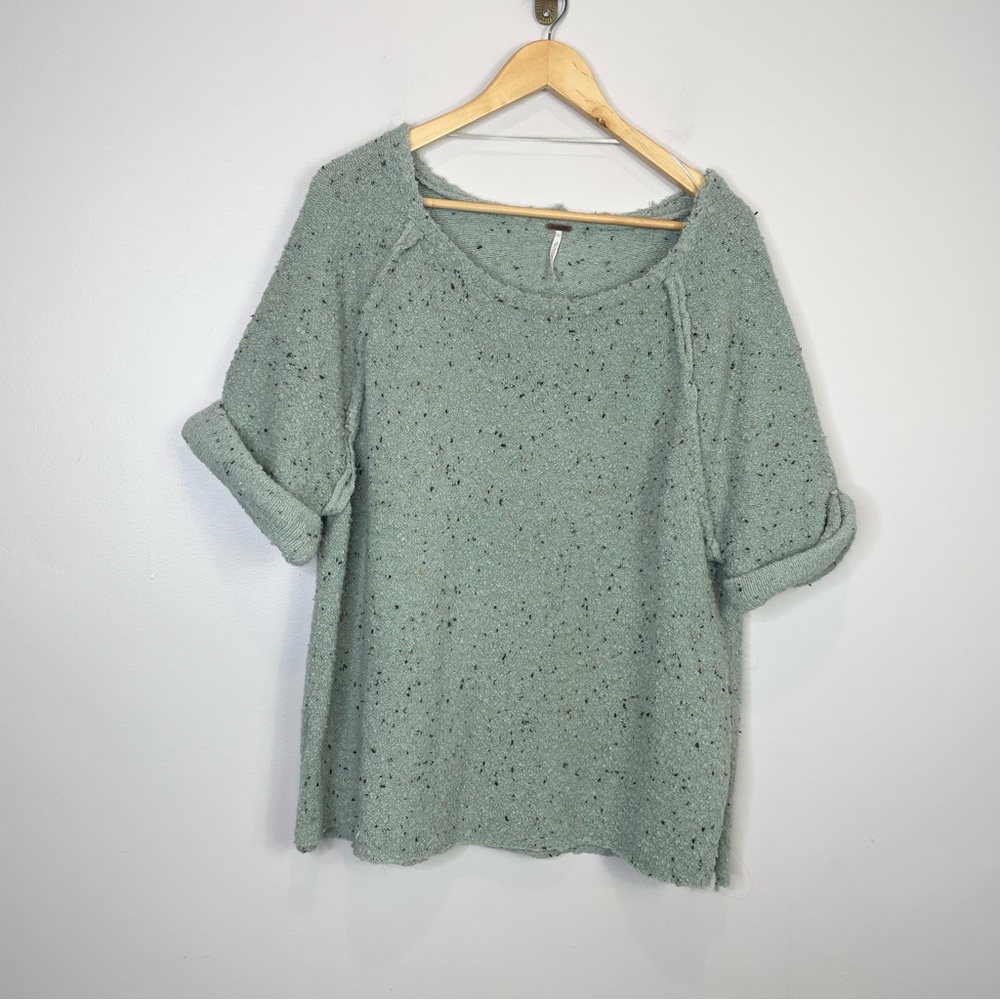 Free People mint green marl knit oversized short sleeve COZY sweater S